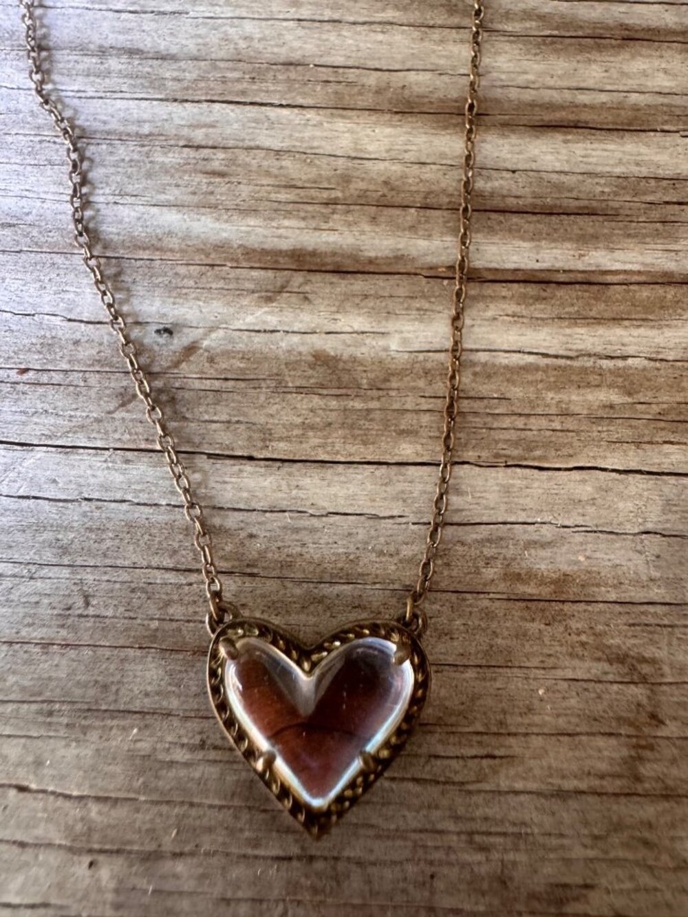 Kendra Scott Ari Heart Pendant Necklace Dichroic Glass Gold Tone